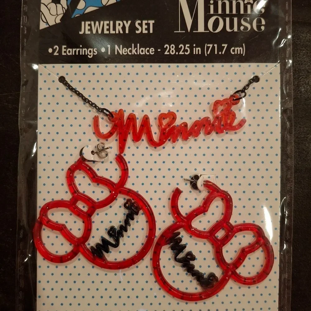 Minnie Mouse Necklace & Earrings Set